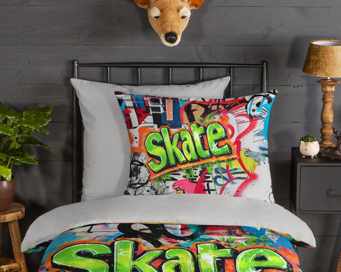 Kinderdekbedovertrek Good Morning Skate flanel - Duitsland 135x200 + 1* 80x80 cm