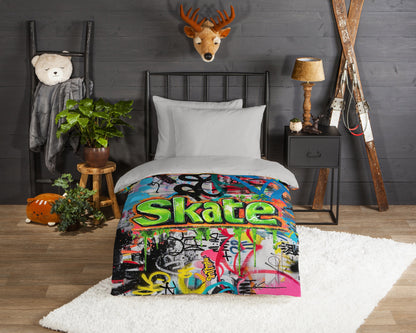 Kinderdekbedovertrek Good Morning Skate flanel - Oostenrijk 140x200 + 1* 70x90 cm