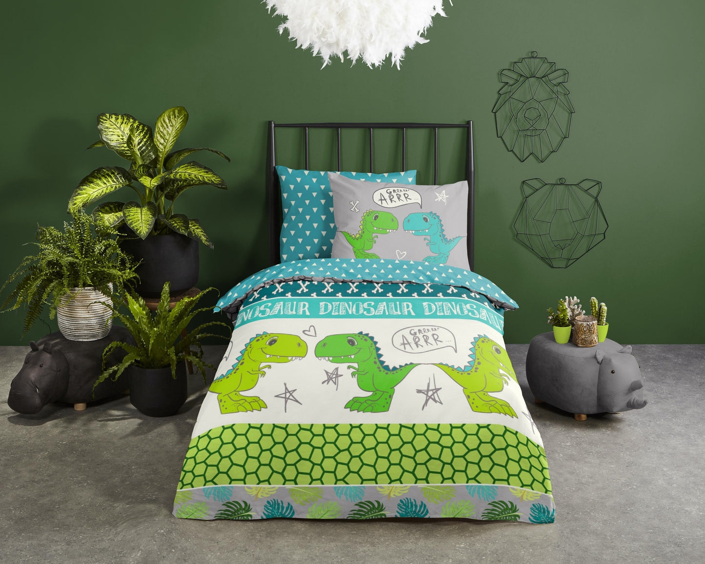 Kinderdekbedovertrek Good Morning Dinosaur - 1 persoons 140Ã—200/220 cm