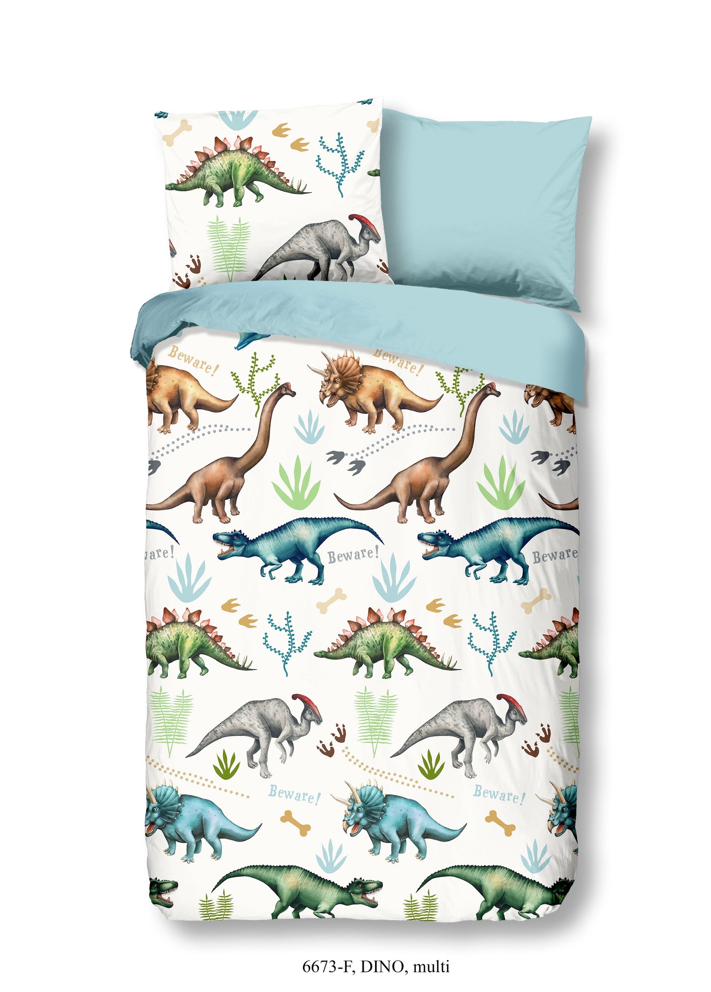 Kinderdekbedovertrek Good Morning Flanel Dino - 1 persoons 140Ã—200/220 cm