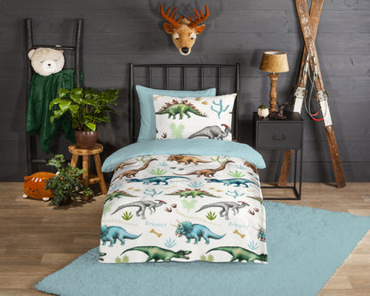 Kinderdekbedovertrek Good Morning Flanel Dino - 1 persoons 140Ã—200/220 cm
