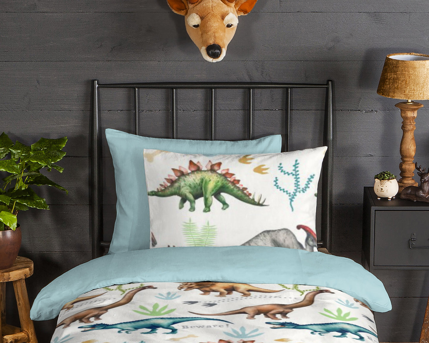 Kinderdekbedovertrek Good Morning Flanel Dino - 1 persoons 140Ã—200/220 cm