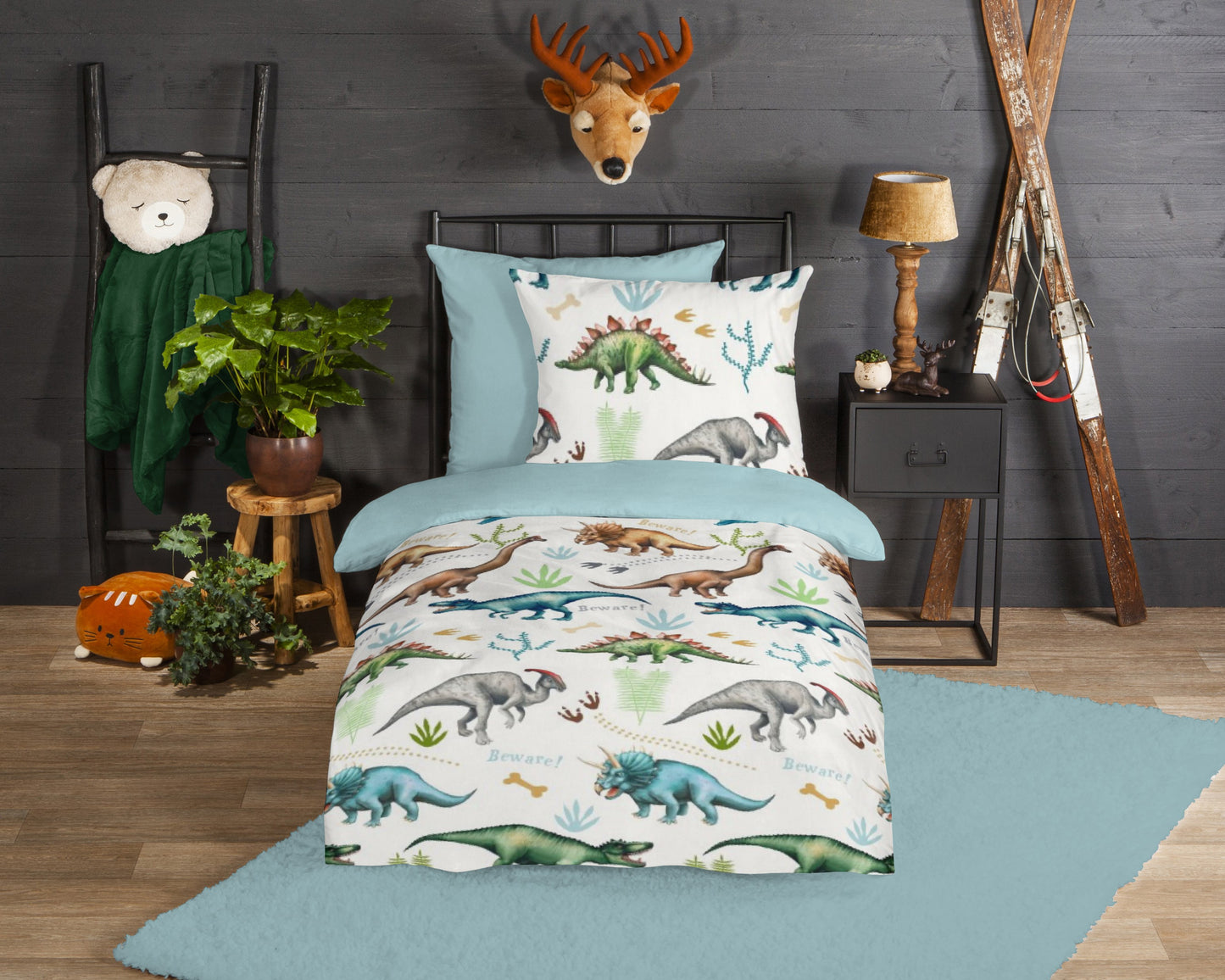 Kinderdekbedovertrek Good Morning Flanel Dino - Duitsland 135x200 + 1* 80x80 cm