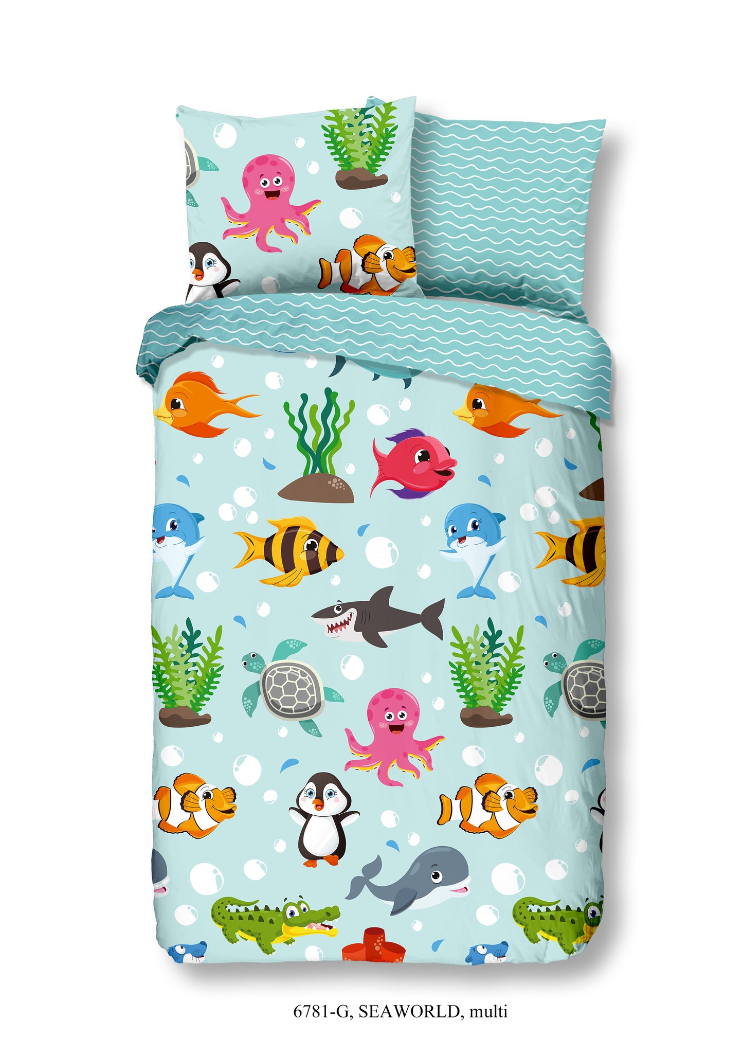 Kinderdekbedovertrek Good Morning Seaworld - 1 persoons 140Ã—200/220 cm