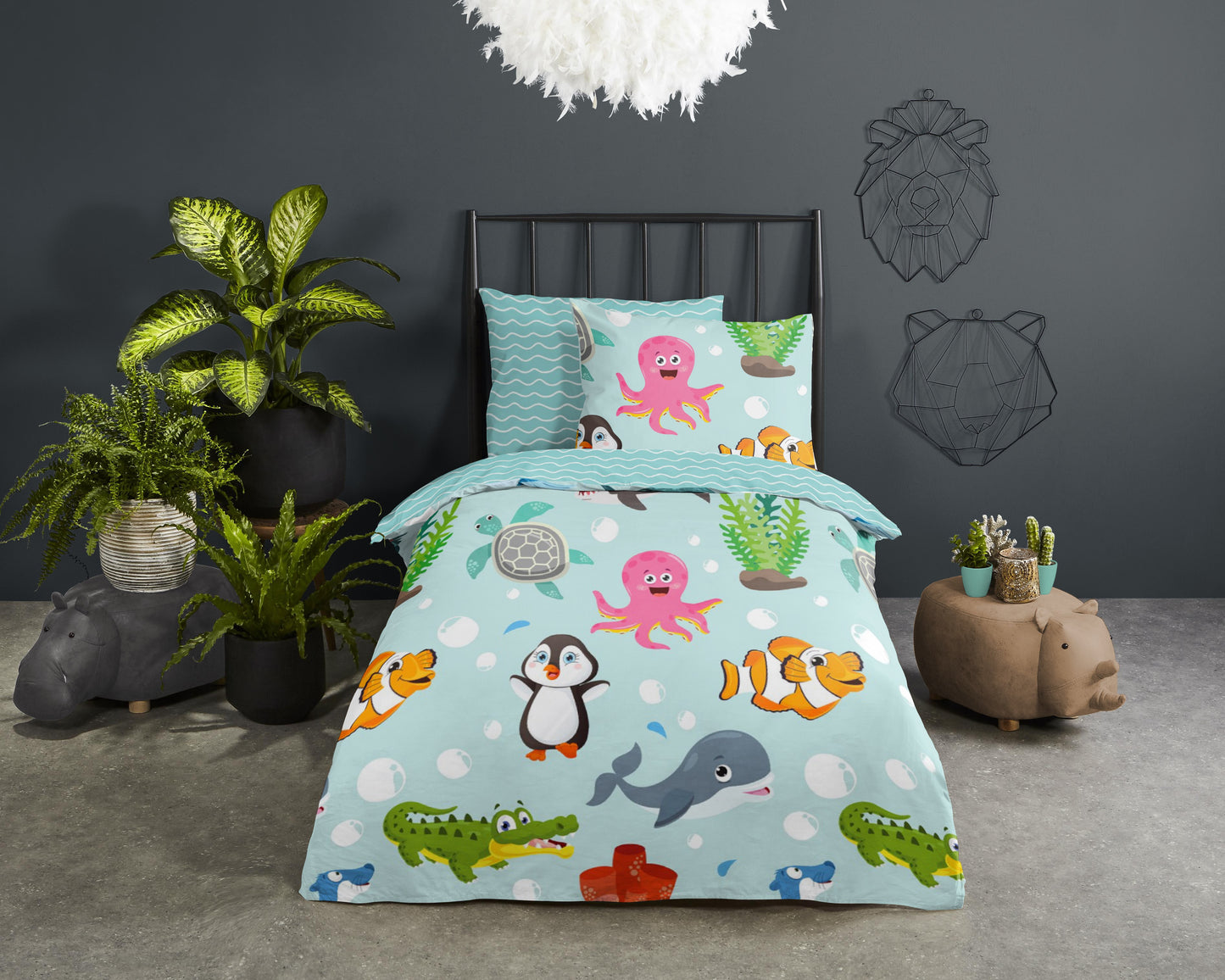 Kinderdekbedovertrek Good Morning Seaworld - 1 persoons 140Ã—200/220 cm