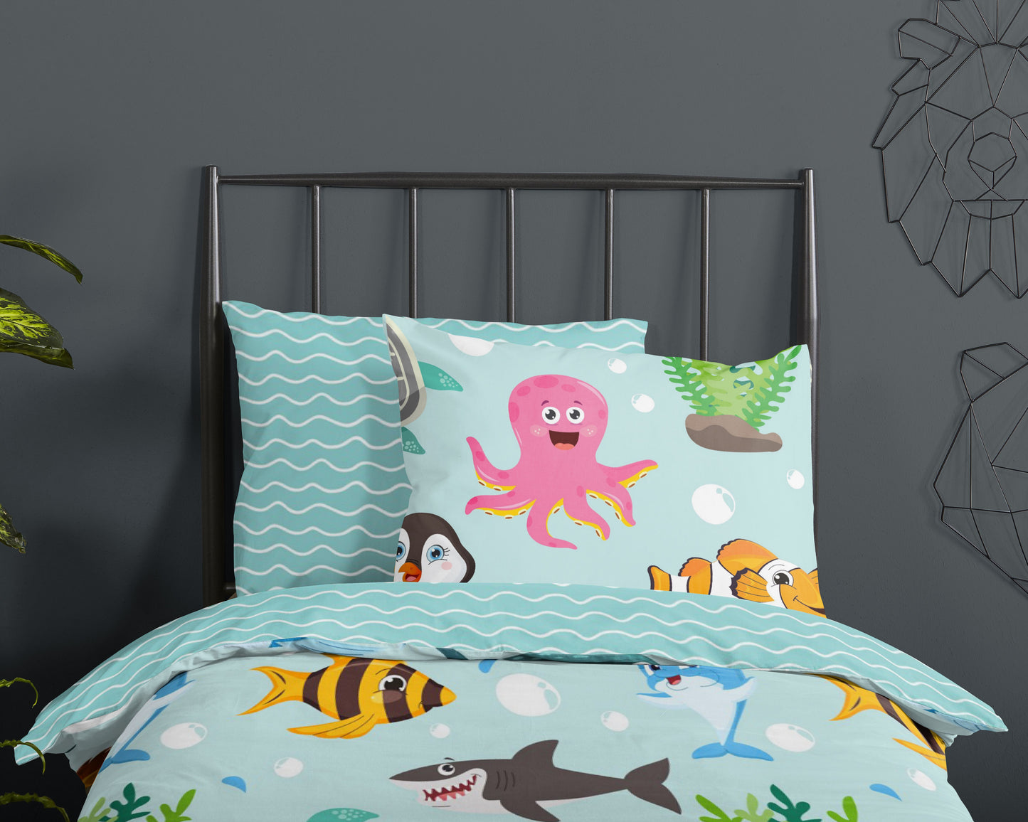 Kinderdekbedovertrek Good Morning Seaworld - 1 persoons 140Ã—200/220 cm