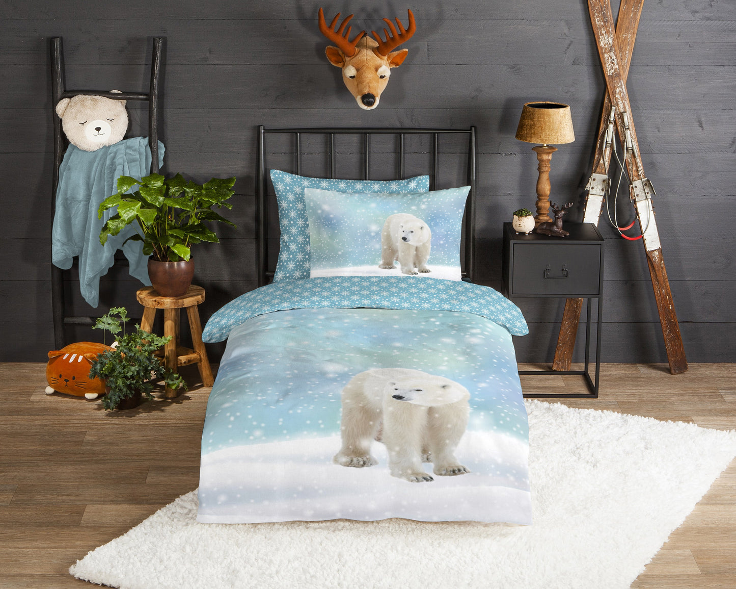Kinderdekbedovertrek Good Morning Flanel Icebear - 1 persoons 140Ã—200/220 cm
