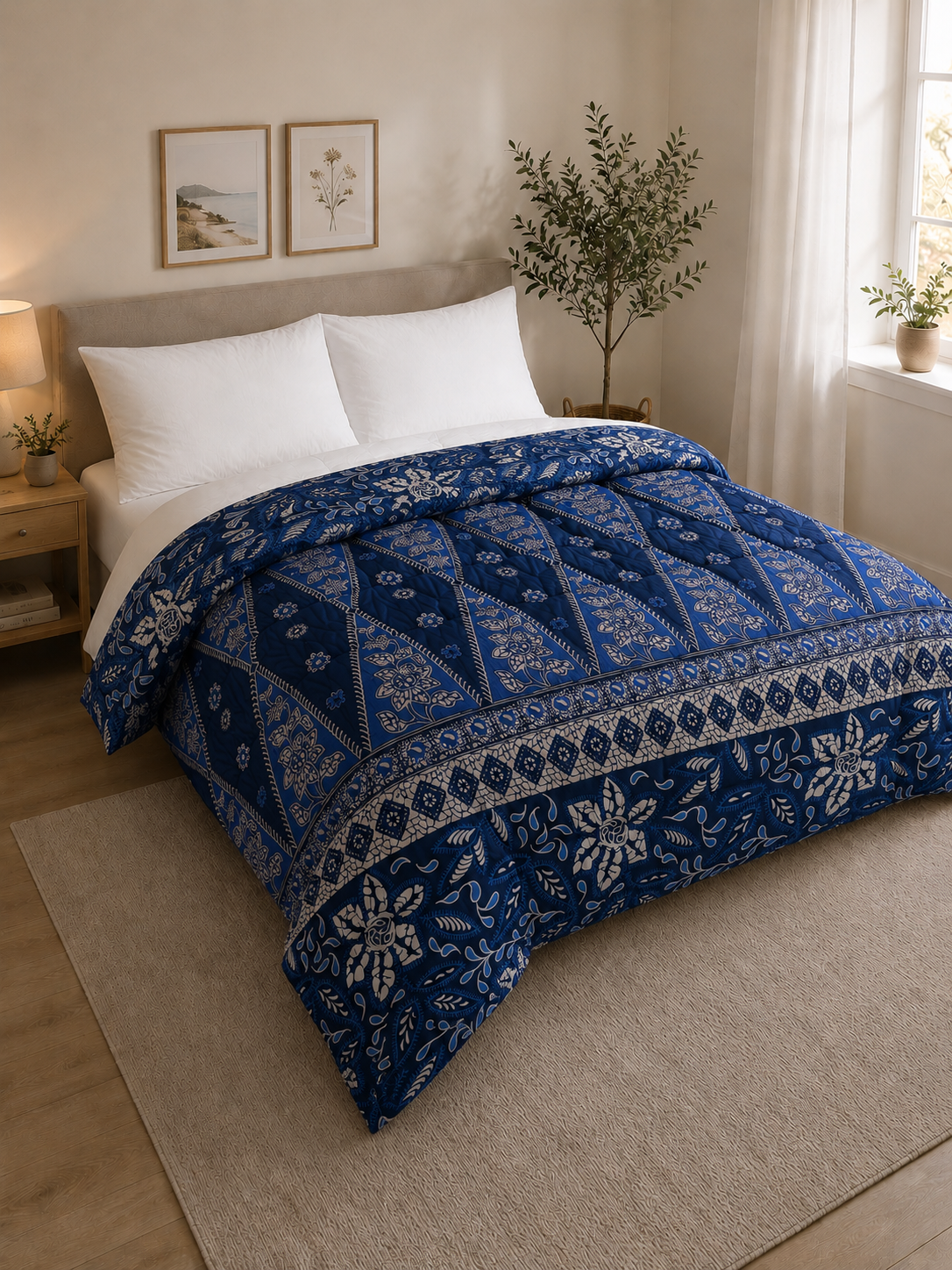 Hotel Dekbed Gekleurd Blauw Motief
