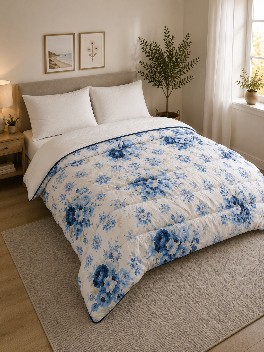 Hotel Dekbed Gekleurd Wit Blauw Bloem